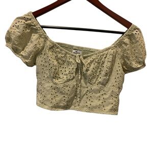 Hollister Sage Green Puff Sleeve Crop Blouse